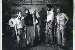 1984 First group of Volunteer Glassblowers, Frank Stubbins, Jeff Vanaman, Don Friel, and Don Pettifer