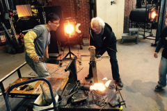 2015 Resident Artist Hyunsung Cho working with Donald Lipski in the Glass Studio