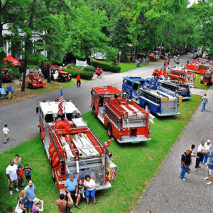 Fire Trucks lined up Bird's eye view