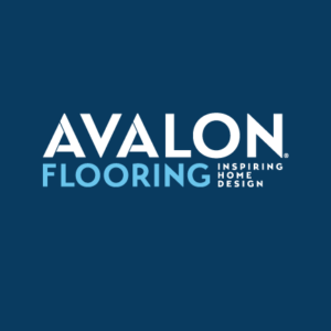 Avalon Flooring logo with the words "inspiring home design" on a blue background