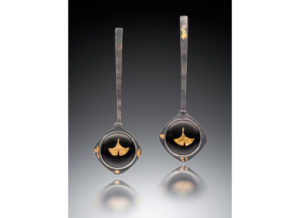 Black and Gold Long Stick Earrings by Lara Ginzburg