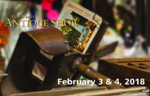 Banner. Mid-Winter Antique Show on February 3 & 4, 2018. Background photo of a vintage stereoscope.