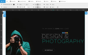 "Design and Photography" with person in green hoodie taking a photo