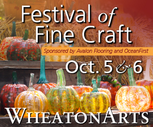 Image of pumpkins with text "WheatonArts Festival of Fine Craft, sponsored by Avalon Flooring and OceanFirst, on October 5 & 6"