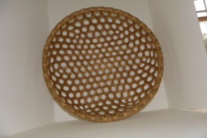 An overhead view of a basket woven by Mary May.